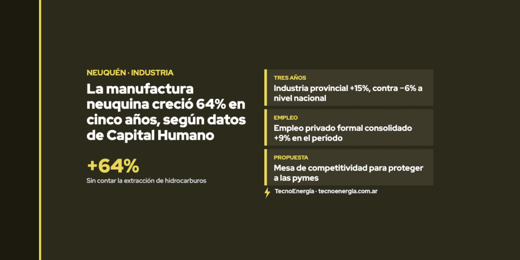 Placa: La manufactura neuquina creció 64% en cinco años, según datos de Capital Humano